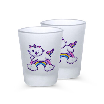 Cute cat unicorn, Σφηνοπότηρα γυάλινα 45ml του πάγου (2 τεμάχια)