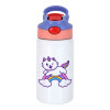 Children's hot water bottle, stainless steel, with safety straw, pink/purple (350ml)