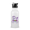 White water bottle with straw, stainless steel 600ml