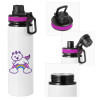 Metallic water bottle with safety lid, 850ml aluminum