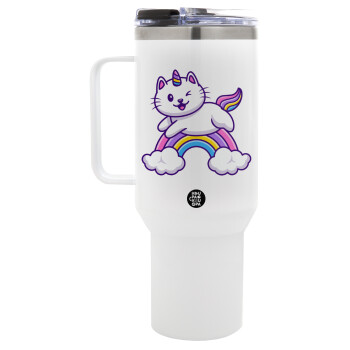 Cute cat unicorn, Mega Tumbler με καπάκι, διπλού τοιχώματος (θερμό) 1,2L