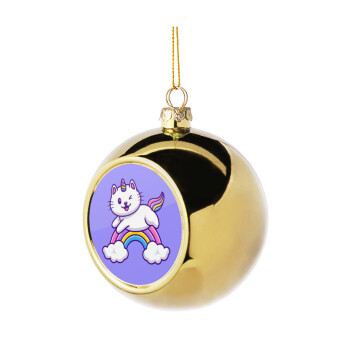 Cute cat unicorn, Golden Christmas tree ball ornament 8cm