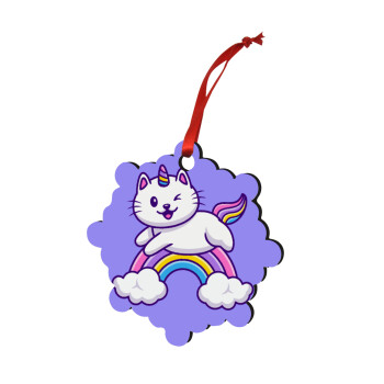 Cute cat unicorn, Christmas ornament snowflake wooden 7.5cm