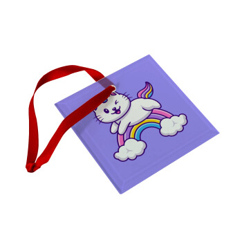 Cute cat unicorn, Christmas ornament, glass square ornament 9x9cm