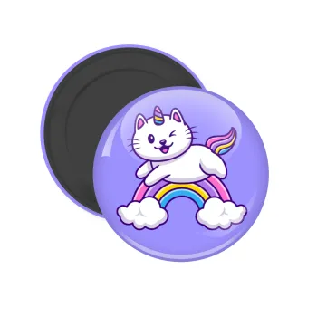 Cute cat unicorn, Μαγνητάκι ψυγείου στρογγυλό διάστασης 5cm