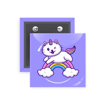 Cute cat unicorn, Κονκάρδα παραμάνα τετράγωνη 5x5cm
