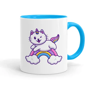 Cute cat unicorn, Κούπα χρωματιστή γαλάζια, κεραμική, 330ml