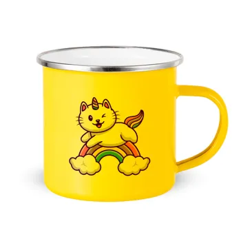 Cute cat unicorn, Yellow Enamel Metallic Cup 360ml