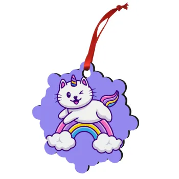 Cute cat unicorn, Στολίδι Χριστουγεννιάτικο στολίδι snowflake ξύλινο 7.5cm