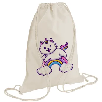 Cute cat unicorn, Τσάντα πλάτης πουγκί GYMBAG natural (28x40cm)