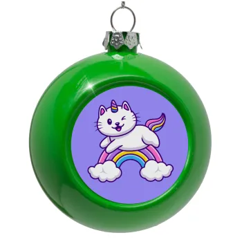 Cute cat unicorn, Green Christmas tree ornament bauble 8cm