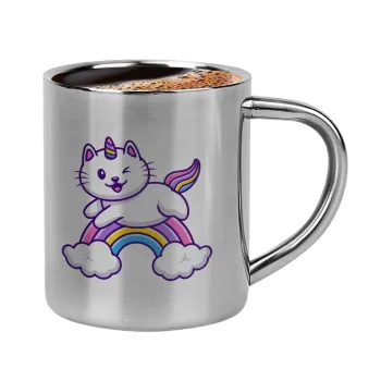 Cute cat unicorn, Double-wall metal cup for espresso (220ml)