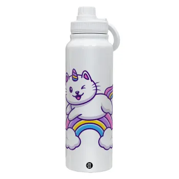 Cute cat unicorn, Θερμός 1L Ανοξείδωτο με Βάση Κινητού & Διπλά Τοιχώματα