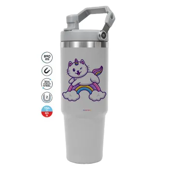 Cute cat unicorn, GREY color, 890ml (30oz) stainless Steel Tumbler with Handle