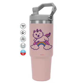 Cute cat unicorn, Pink color, 890ml (30oz) stainless Steel Tumbler with Handle