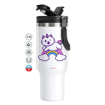 Cute cat unicorn, Mega Stainless steel Tumbler with lid, double wall 1,2L