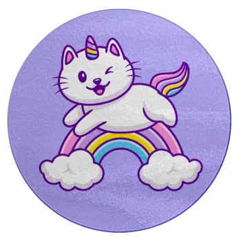 Cute cat unicorn, Επιφάνεια κοπής γυάλινη στρογγυλή (30cm)