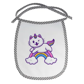 Cute cat unicorn, Σαλιάρα μωρού αλέκιαστη με κορδόνι Μαύρη