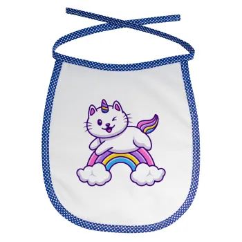Cute cat unicorn, Σαλιάρα μωρού αλέκιαστη με κορδόνι Μπλε