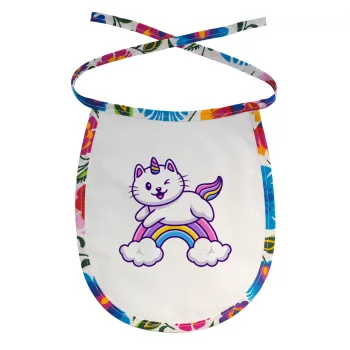 Cute cat unicorn, Σαλιάρα μωρού αλέκιαστη με κορδόνι Χρωματιστή