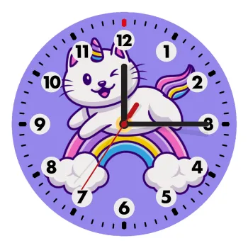 Cute cat unicorn, Ρολόι τοίχου ξύλινο (20cm)
