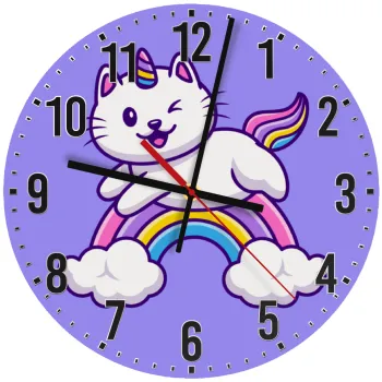 Cute cat unicorn, Ρολόι τοίχου ξύλινο (30cm)