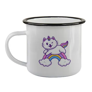 Cute cat unicorn, Κούπα εμαγιέ με μαύρο χείλος 360ml