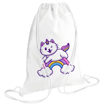 Cute cat unicorn, Backpack pouch GYMBAG white (28x40cm)