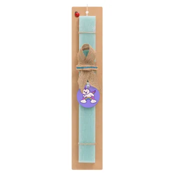 Cute cat unicorn, Easter Set, wooden keychain & aromatic flat Easter candle (30cm) (TURQUOISE)
