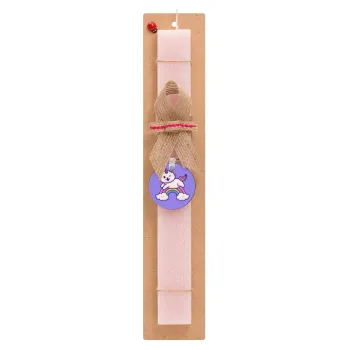 Cute cat unicorn, Easter Set, wooden keychain & scented flat Easter candle (30cm) (PINK)