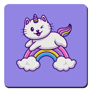 Cute cat unicorn, Τετράγωνο μαγνητάκι ξύλινο 9x9cm