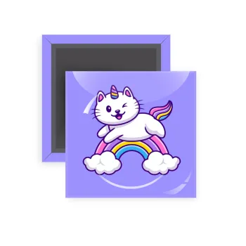 Cute cat unicorn, Μαγνητάκι ψυγείου τετράγωνο διάστασης 5x5cm