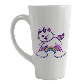 Cute cat unicorn, Κούπα κωνική Latte Μεγάλη, κεραμική, 450ml