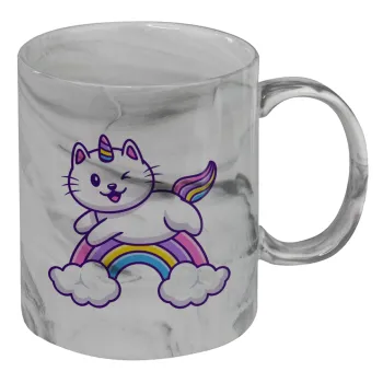 Cute cat unicorn, Mug ceramic marble style, 330ml