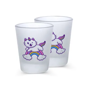 Cute cat unicorn, Σφηνοπότηρα γυάλινα 45ml του πάγου (2 τεμάχια)