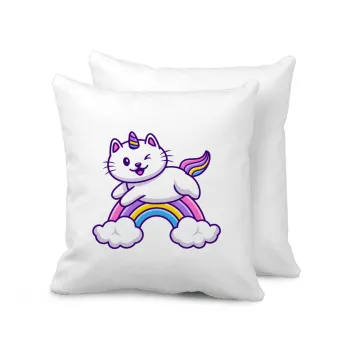 Cute cat unicorn, Μαξιλάρι καναπέ 40x40cm περιέχεται το  γέμισμα