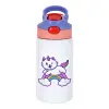 Children's hot water bottle, stainless steel, with safety straw, pink/purple (350ml)