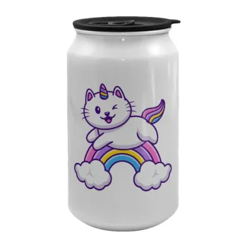 Cute cat unicorn, Κούπα ταξιδιού μεταλλική με καπάκι (tin-can) 500ml