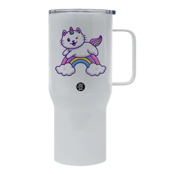 Cute cat unicorn, Mega Stainless steel Tumbler with lid, double wall 750L