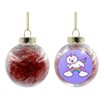 Cute cat unicorn, Transparent Christmas tree ball ornament with red filling 8cm