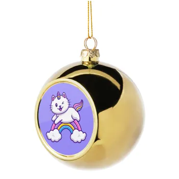 Cute cat unicorn, Golden Christmas tree ball ornament 8cm