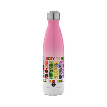 Inside Out It's Okay To Feel All The Feels , Μεταλλικό παγούρι θερμός Ροζ/Λευκό (Stainless steel), διπλού τοιχώματος, 500ml