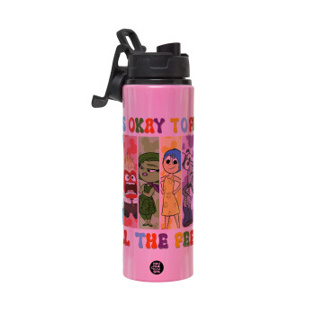 Inside Out It's Okay To Feel All The Feels , Metallic water bottle with safety lid, 850ml aluminum