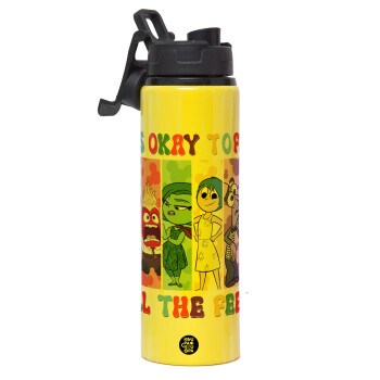 Inside Out It's Okay To Feel All The Feels , Metallic water bottle with safety lid, 850ml aluminum