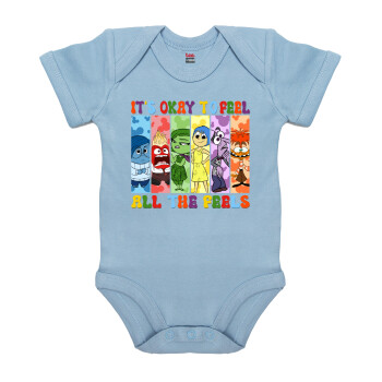 Inside Out It's Okay To Feel All The Feels , Βρεφικό φορμάκι μωρού, 0-18 μηνών, Μπλε, 100% Organic Cotton, κοντομάνικο