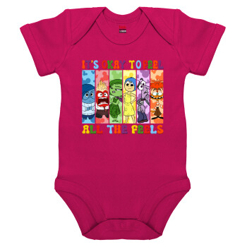 Inside Out It's Okay To Feel All The Feels , Βρεφικό φορμάκι μωρού, 0-18 μηνών, ΡΟΖ, 100% Organic Cotton, κοντομάνικο