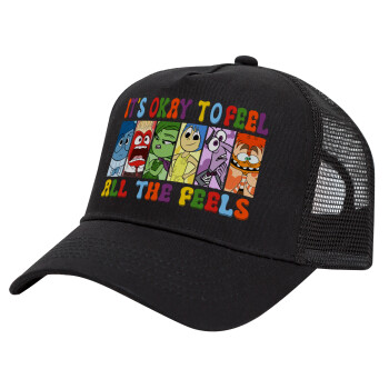 Inside Out It's Okay To Feel All The Feels , Trucker Hat with Mesh, Black, (COTTON, KIDS, UNISEX, ONE SIZE)