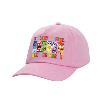 Inside Out It's Okay To Feel All The Feels , Καπέλο παιδικό casual μπειζμπολ, 100% Βαμβακερό Twill, ΡΟΖ (ΒΑΜΒΑΚΕΡΟ, ΠΑΙΔΙΚΟ, ONE SIZE)
