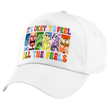 Inside Out It's Okay To Feel All The Feels , Πεντάφυλλο καπέλο Λευκό, 100% Βαμβακερό (Twill), με ρύθμιση, unisex