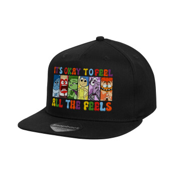 Inside Out It's Okay To Feel All The Feels , Children's Flat Snapback Hat, Black (100% COTTON, CHILD, UNISEX, ONE SIZE)